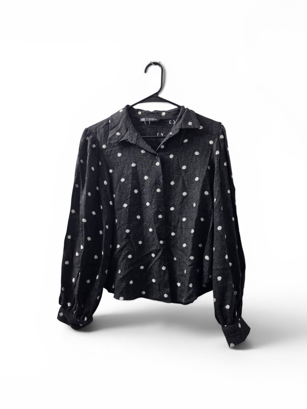 Zara Black Blouse with White Polka Dots